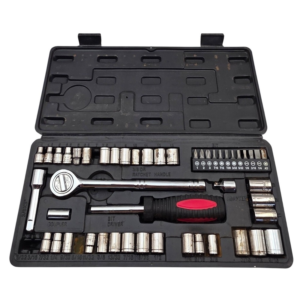 Hyper Tough 54 Piece 1/4 and 3/8 Inch Drive Socket Set with Case SAE Metric P4